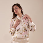 Blusa incrocio fantasia manica lunga donna. BL002450 AVORIO/ROSA ARTIGLI 
