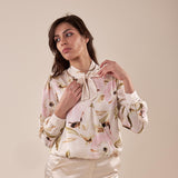 Blusa incrocio fantasia manica lunga donna. BL002450 AVORIO/ROSA ARTIGLI 