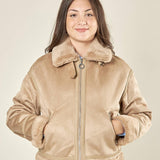 Ecomontone donna con dettagli in ecopelliccia. Zip frontale e tasche con zip. NDR/P78/1 BEIGE LARA PRINCE 
