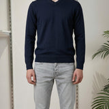 Maglia Uomo 100% Cotone Scollo a V a Manica Lunga  Eleganza Essenziale e Comfort Naturale CON3701900 NAVY CONSENSO 