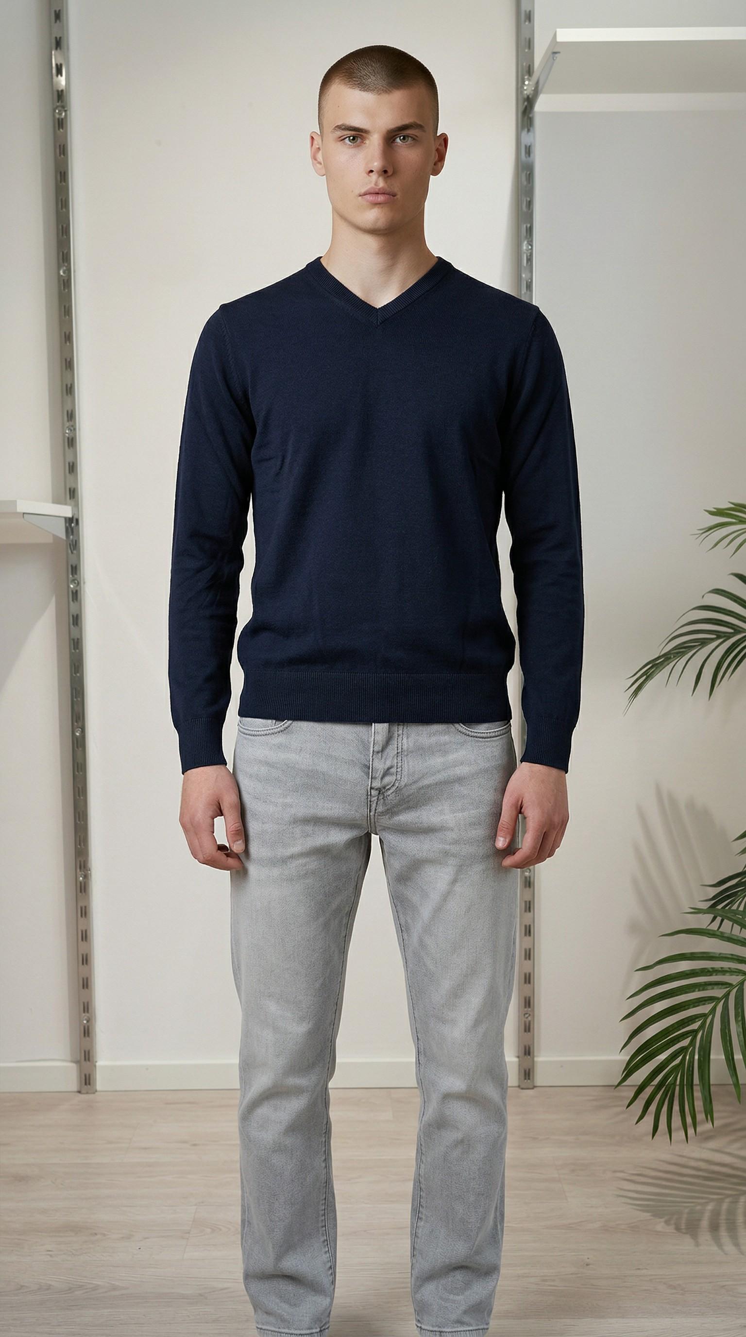 Maglia Uomo 100% Cotone Scollo a V a Manica Lunga  Eleganza Essenziale e Comfort Naturale CON3701900 NAVY CONSENSO 