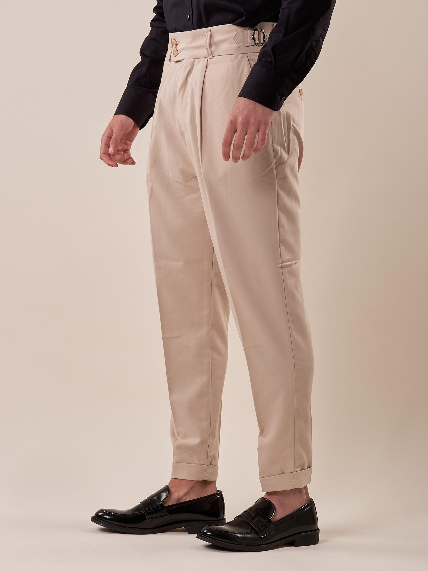 Pantalone doppio bottone tasca america con fibbie laterali uomo. GPE511 BEIGE BLACKSUNDAY Uomo 