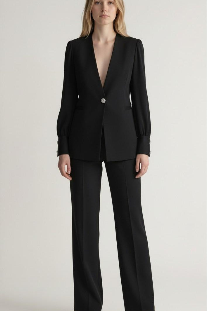 Giacca donna in tessuto crepe con maniche lunghe velate e dettagli gioiello GI004353 NERO ARTIGLI Donna 