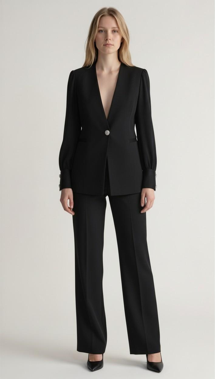 Giacca donna in tessuto crepe con maniche lunghe velate e dettagli gioiello GI004353 NERO ARTIGLI Donna 