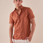 Camicia da uomo manica corta in misto lino. CE1261H RAME HAMAKI-HO 