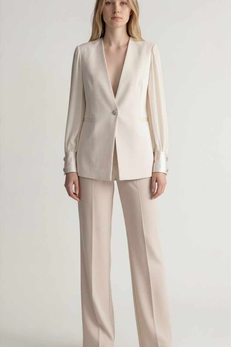 Giacca donna in tessuto crepe con maniche lunghe velate e dettagli gioiello GI004353 VANIGLIA ARTIGLI Donna 