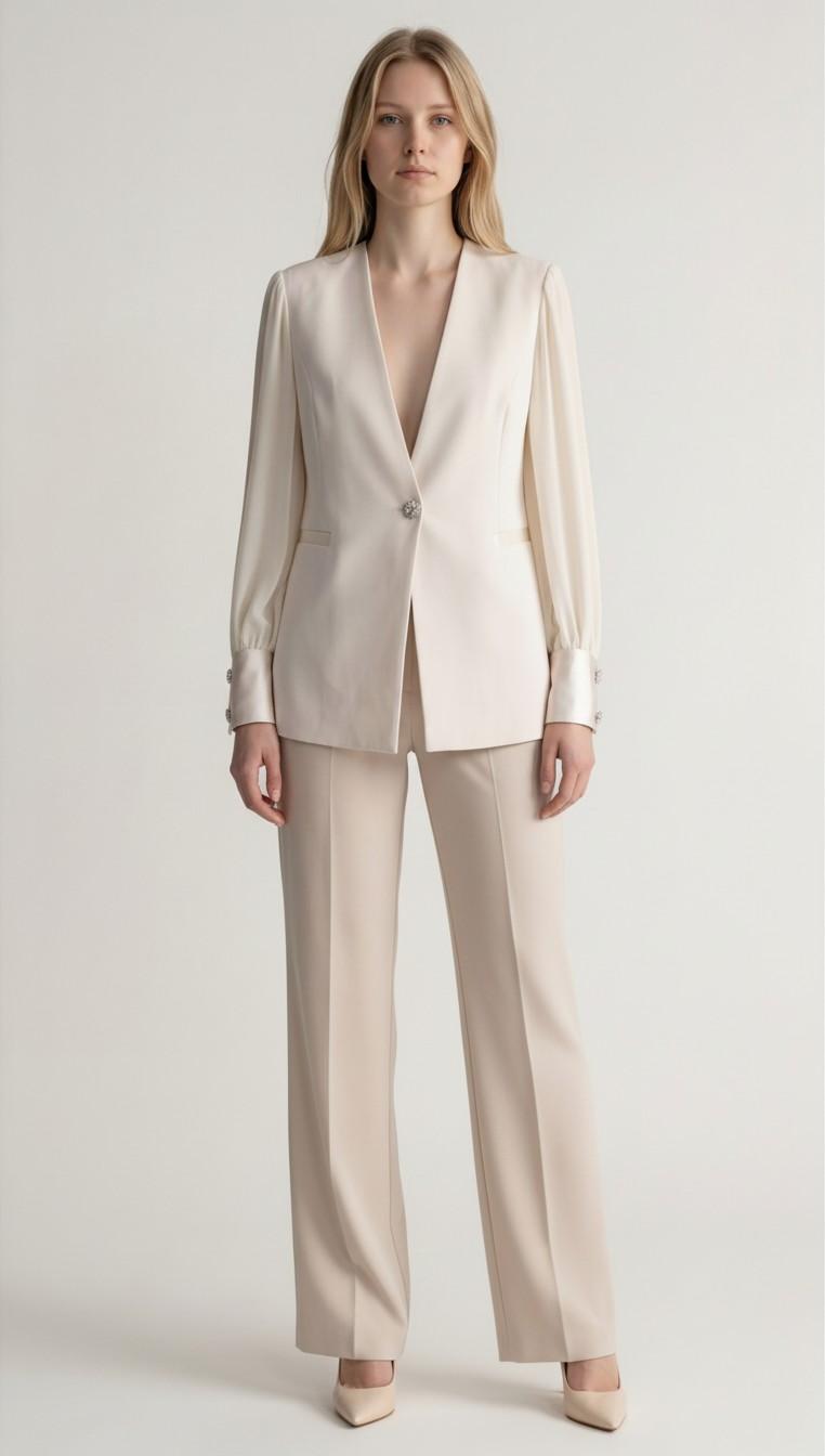 Giacca donna in tessuto crepe con maniche lunghe velate e dettagli gioiello GI004353 VANIGLIA ARTIGLI Donna 
