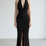 Abito Donna Lungo Elegante con Incrocio al Collo e Spacco Centrale AB004378 NERO ARTIGLI Donna 