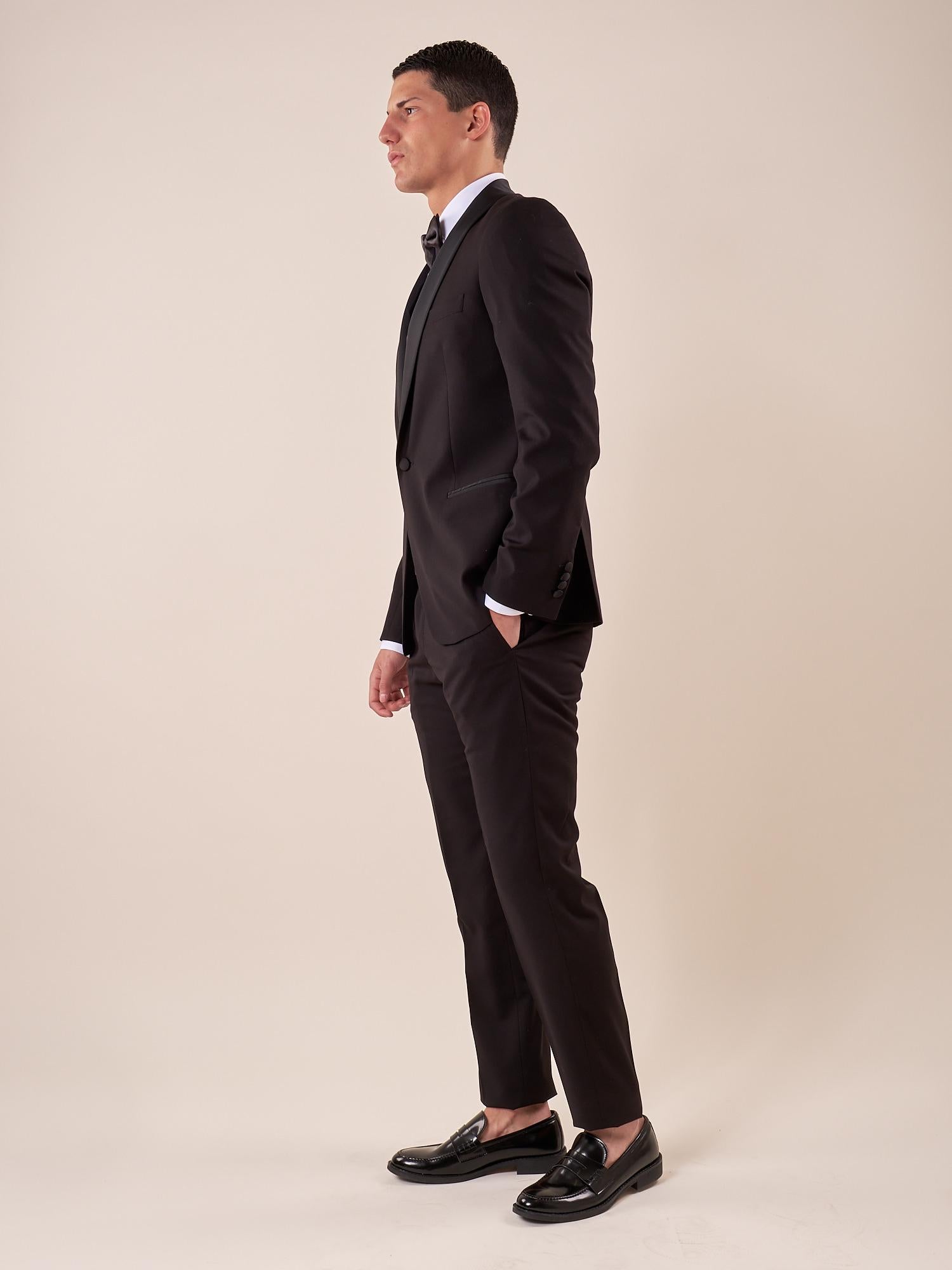 Abito smoking cerimonia elegante giacca monopetto uomo TM/NAPOLIPRS NERO ITALIAN FORMAT 