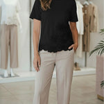 T-Shirt Donna in Cotone Elasticizzato con Ricamo Floreale. TS004896 NERO ARTIGLI Donna 