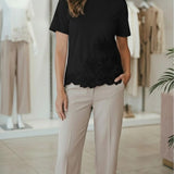 T-Shirt Donna in Cotone Elasticizzato con Ricamo Floreale. TS004896 NERO ARTIGLI Donna 