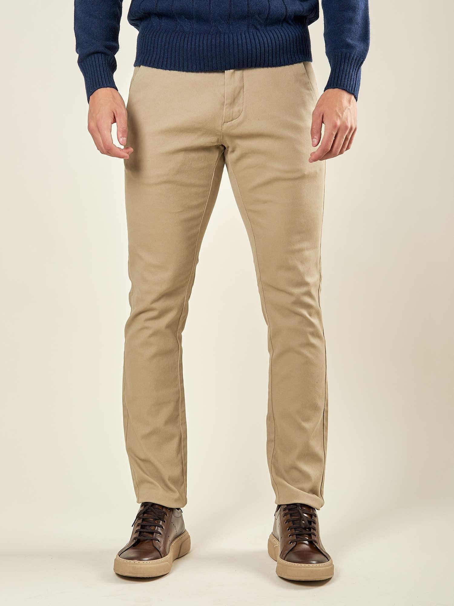 Pantalone Uomo Slim Fit in Cotone Operato Elasticizzato con Tasche allAmericana. Stile e Comfort Quotidiano. M49451 BEIGE SUPERIOR VINTAGE 