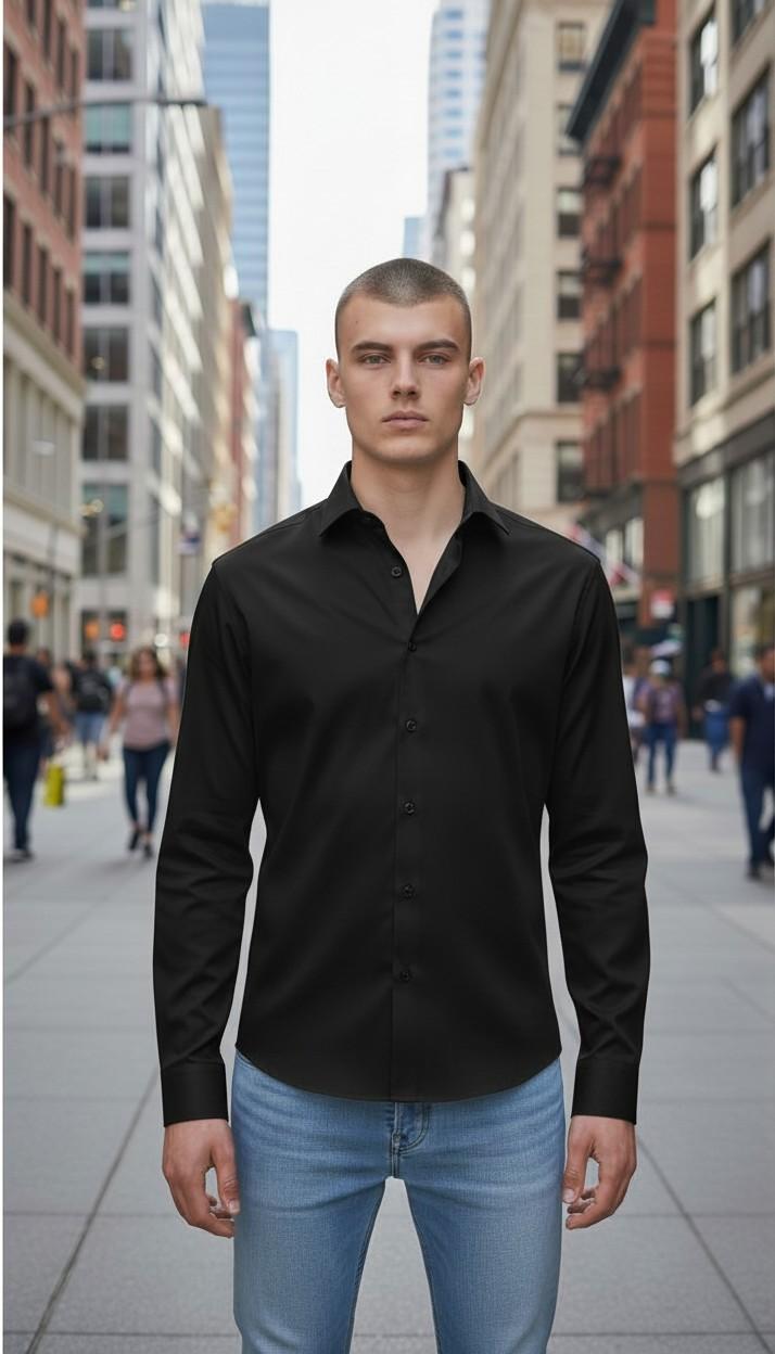 Camicia Uomo No Stiro in Jersey Ultra Stretch Manica Lunga. CON5413426 BLACK CONSENSO Uomo 
