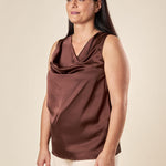 Top Donna Curvy con Giromanica e Scollo Morbido  Raso Davanti, Maglina Lurex Dietro. F453YBFKABUL MORO Lizalù 