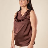 Top Donna Curvy con Giromanica e Scollo Morbido  Raso Davanti, Maglina Lurex Dietro. F453YBFKABUL MORO Lizalù 