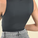 Top Donna Corto Basic a Spalla Larga Effetto Second Skin. F9121 NERO VINCE OTTO 