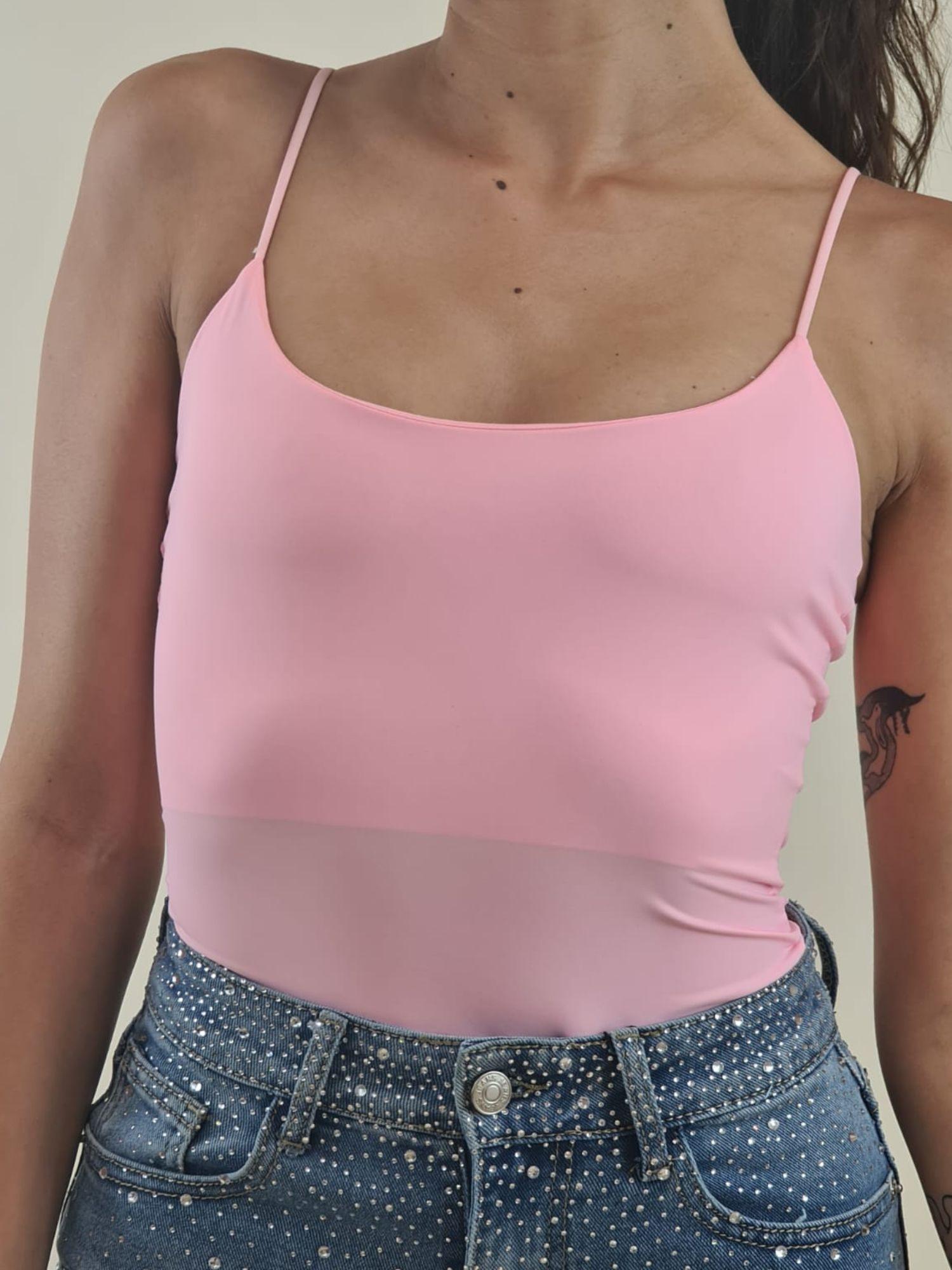 Body Donna con spallina stretta in tessuto elasticizzato effetto second skin. V7365C ROSA STUDIO ELEVEN 