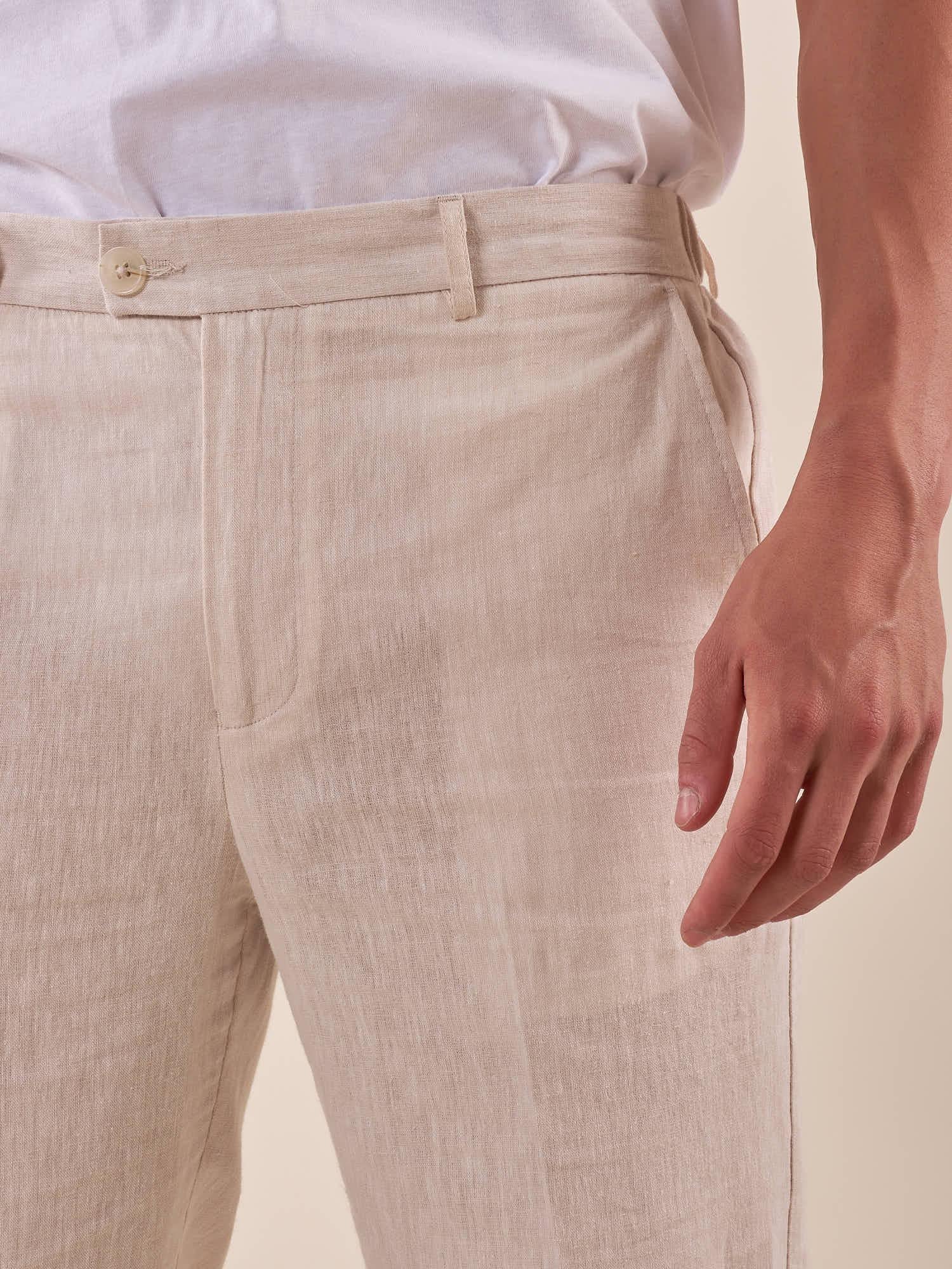 Pantalone da Uomo in misto lino con tasche allamericana e mezza molla sul retro. PSE1766H BEIGE HAMAKI-HO 