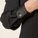 Abito midi donna con abbottonatura frontale e dettagli in raso. Eleganza romantica e stile raffinato. AB003215 NERO ARTIGLI 