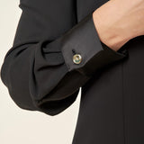 Abito midi donna con abbottonatura frontale e dettagli in raso. Eleganza romantica e stile raffinato. AB003215 NERO ARTIGLI 