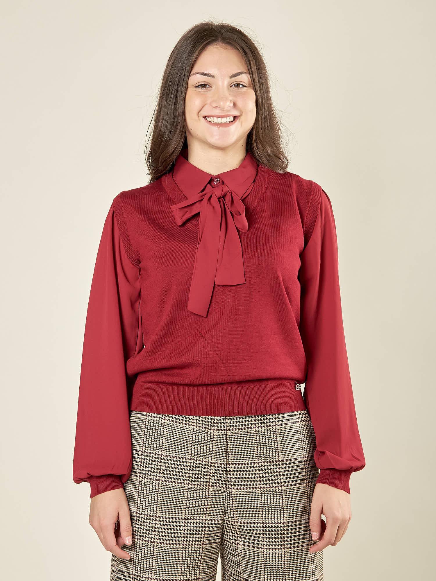 Maglia donna effetto gilet con dettagli in georgette. MA002866 BORDEAUX ARTIGLI 