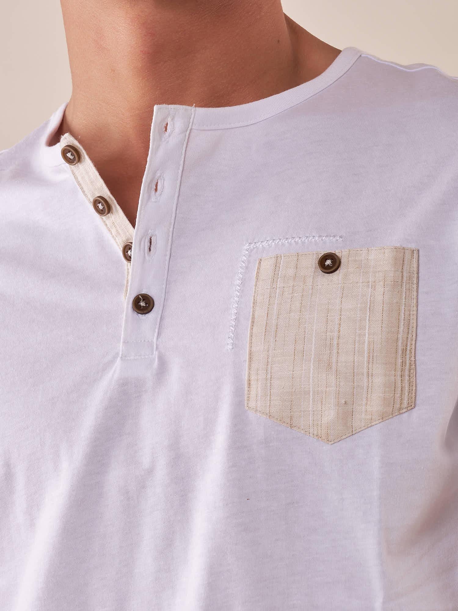 T-shirt Uomo Manica Corta Serafino con Taschino BAM5452 BIANCO BACI & ABBRACCI 
