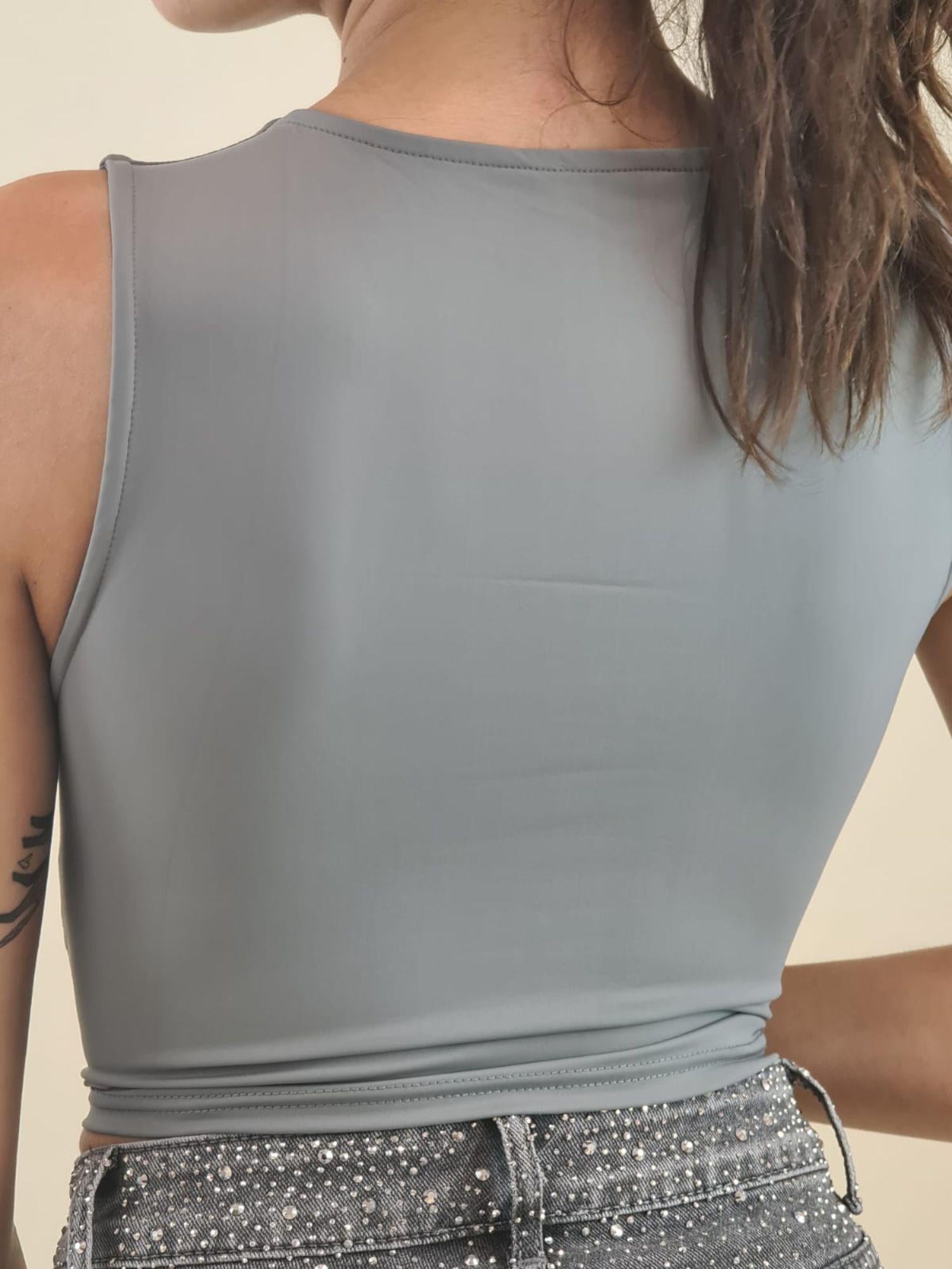 Top Donna Corto Basic a Spalla Larga Effetto Second Skin. F9121 GRIGIO VINCE OTTO 