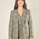 Giacca donna monopetto in Principe di Galles. Eleganza sartoriale e femminilità contemporanea. GI003812 BEIGE/MORO ARTIGLI 