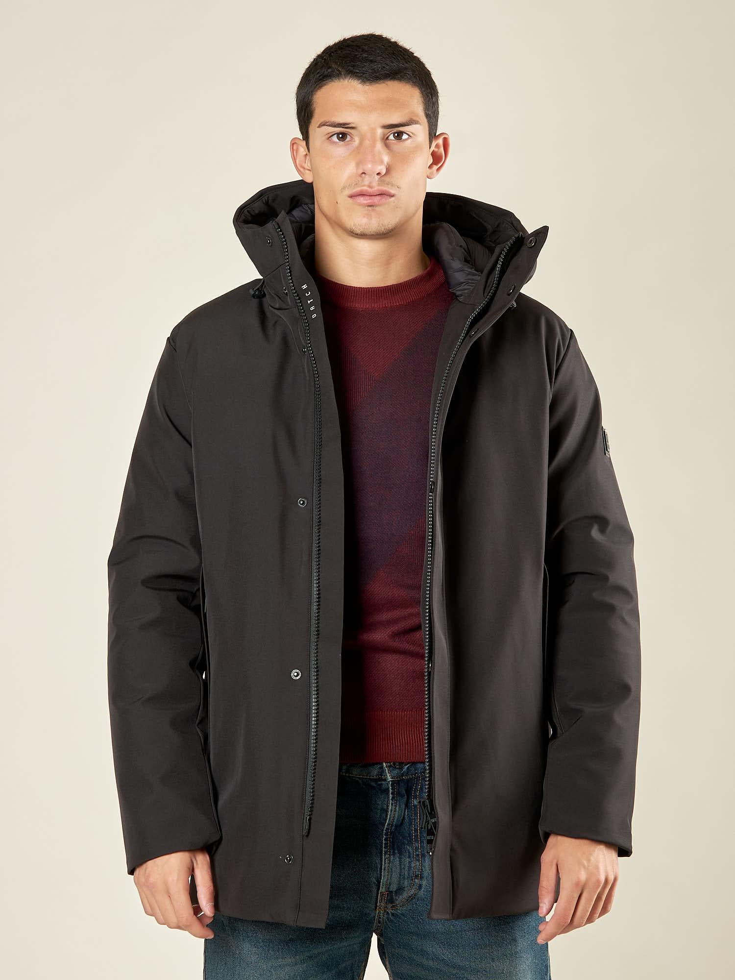 Giubbino Uomo Invernale Soft Shell con Cappuccio. Lunghezza Media. DM9623 NERO DATCH 