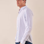 Camicia manica lunga rigata misto lino collo con bottoncino a scomparsa uomo. OC1S2S5C11 POLVERE OVER-D 