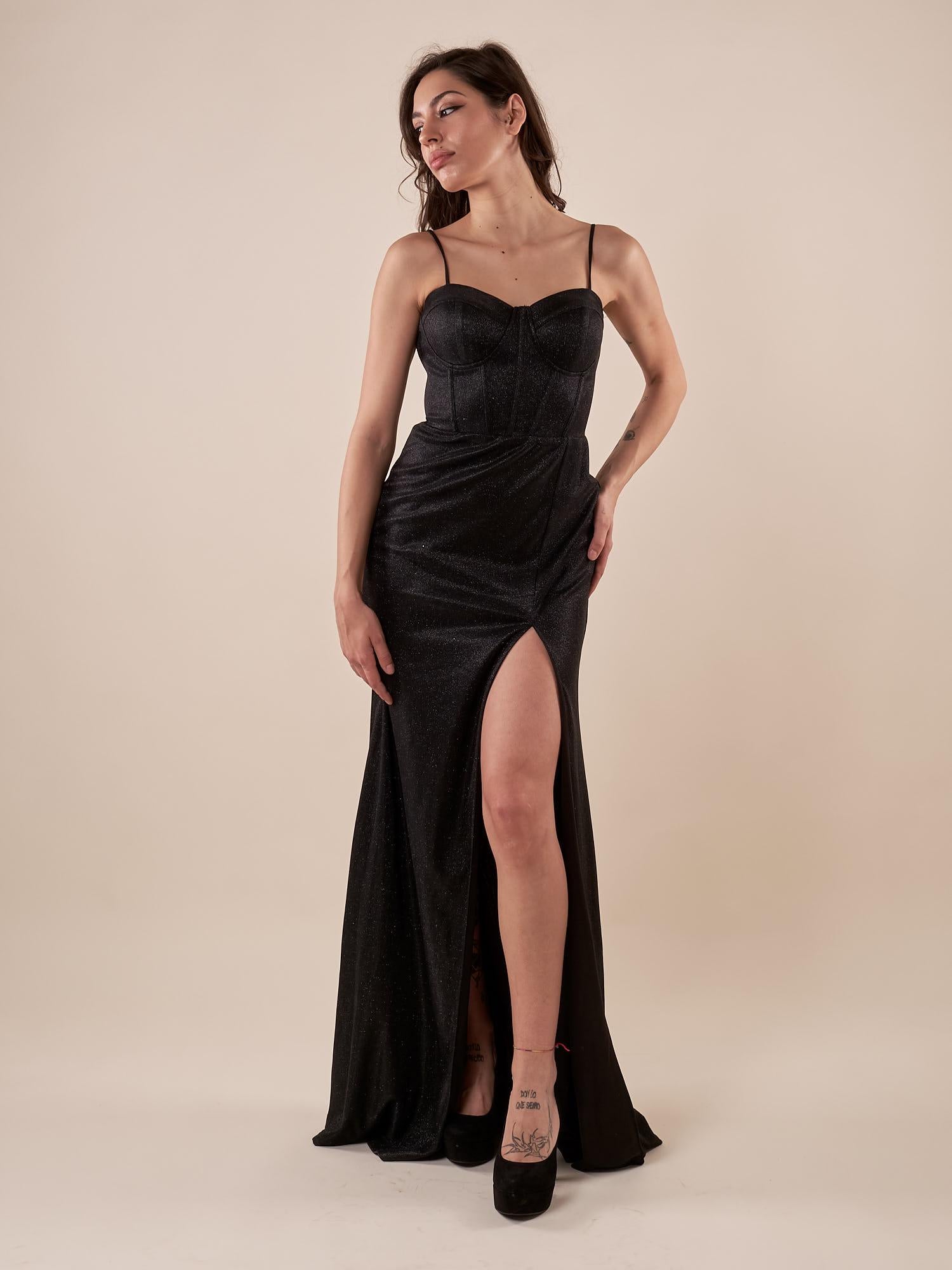 Abito lungo da cerimonia Donna elegante raffinata per occasioni speciali. AB002184 NERO ARTIGLI 