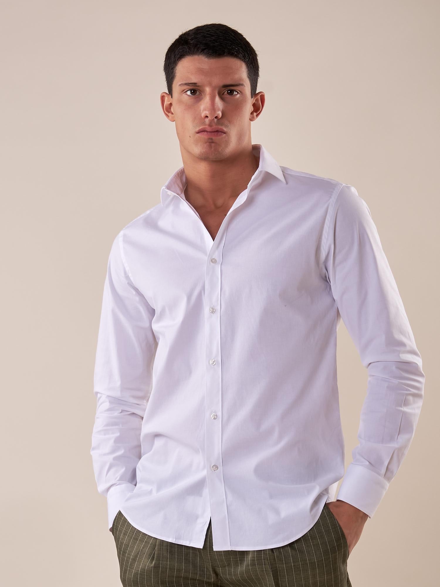 Camicia in cotone elasticizzatoa slim collo francese con riprese uomo. FBSOFT BIANCO FB Uomo 