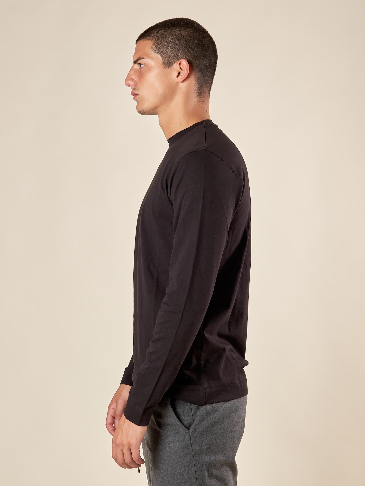 T-shirt da Uomo Girocollo Manica Lunga in Caldo Cotone Comfort Termico e Stile Minimal TI284H NERO HAMAKI-HO 