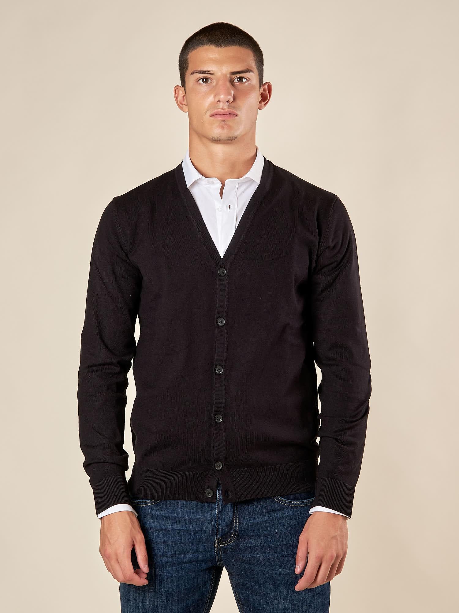 Cardigan Uomo manica lunga in misto viscosa. Eleganza rilassata e comfort naturale. CON/3005900 BLACK CONFAB 