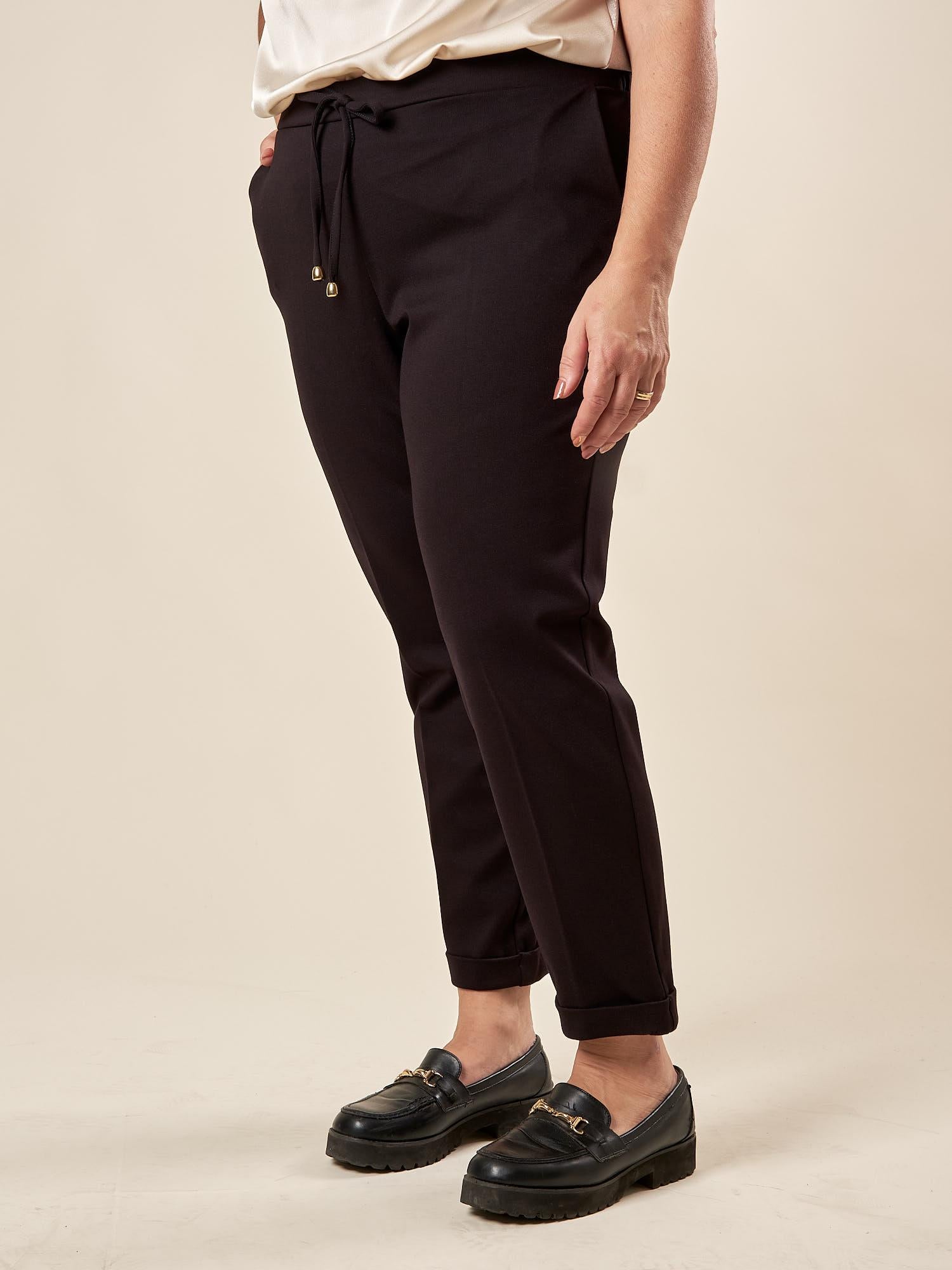 Pantalaccio Donna Curvy in Punto Milano  Comfort Chic con Dettagli Sartoriali. F646YBFGINEVRA NERO Lizalù 