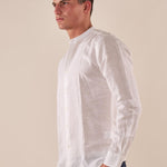 Camicia da uomo in lino e cotone a manica lunga con collo alla coreana. M49069 BIANCO GUY Uomo 
