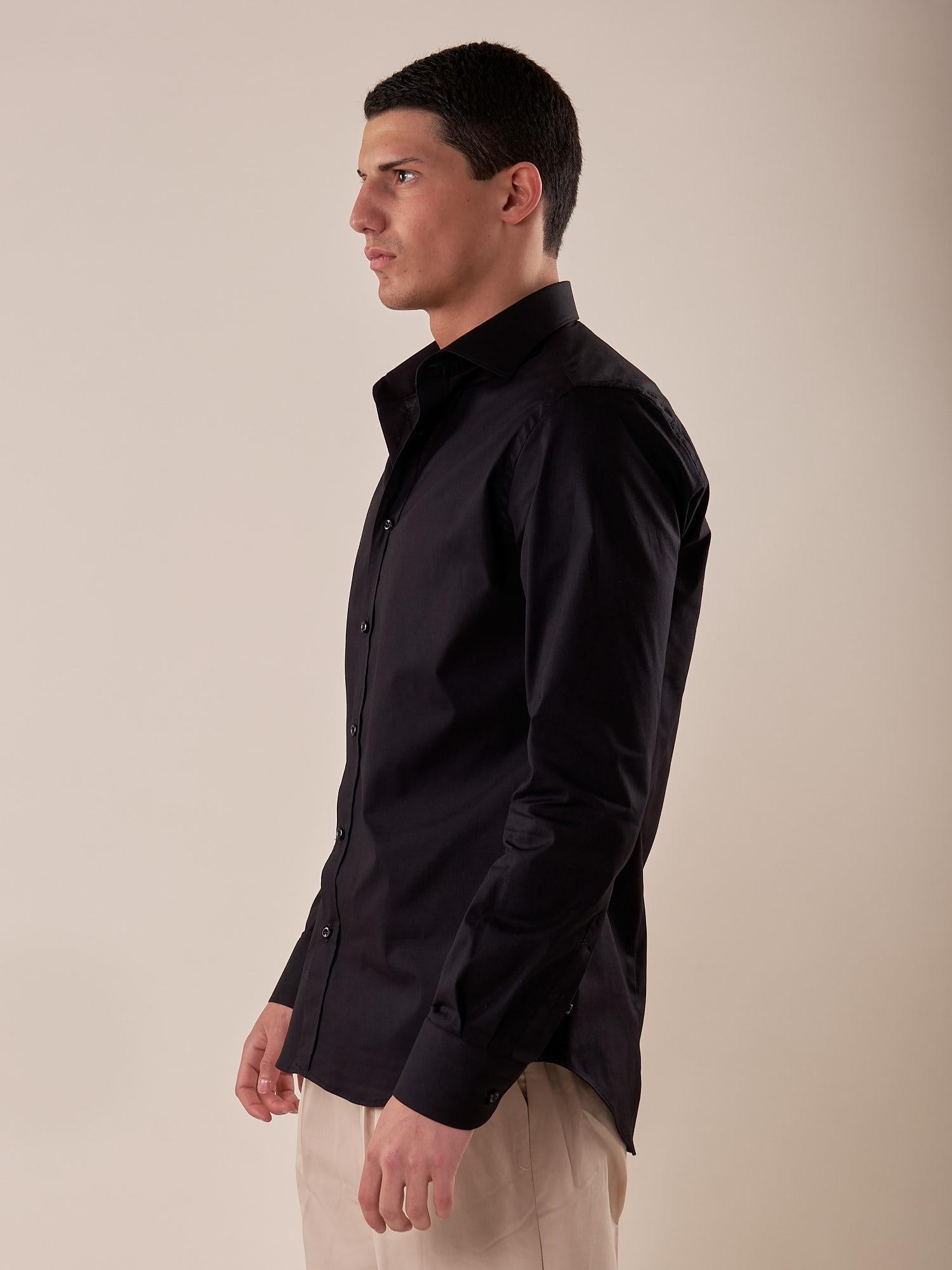 Camicia in cotone elasticizzatoa slim collo francese con riprese uomo. FBSOFT NERO FB Uomo 