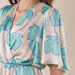 Abito corto in fantasia fiori con manica corta donna AB002519 PANNA/TIFFANY ARTIGLI 