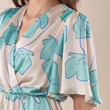 Abito corto in fantasia fiori con manica corta donna AB002519 PANNA/TIFFANY ARTIGLI 