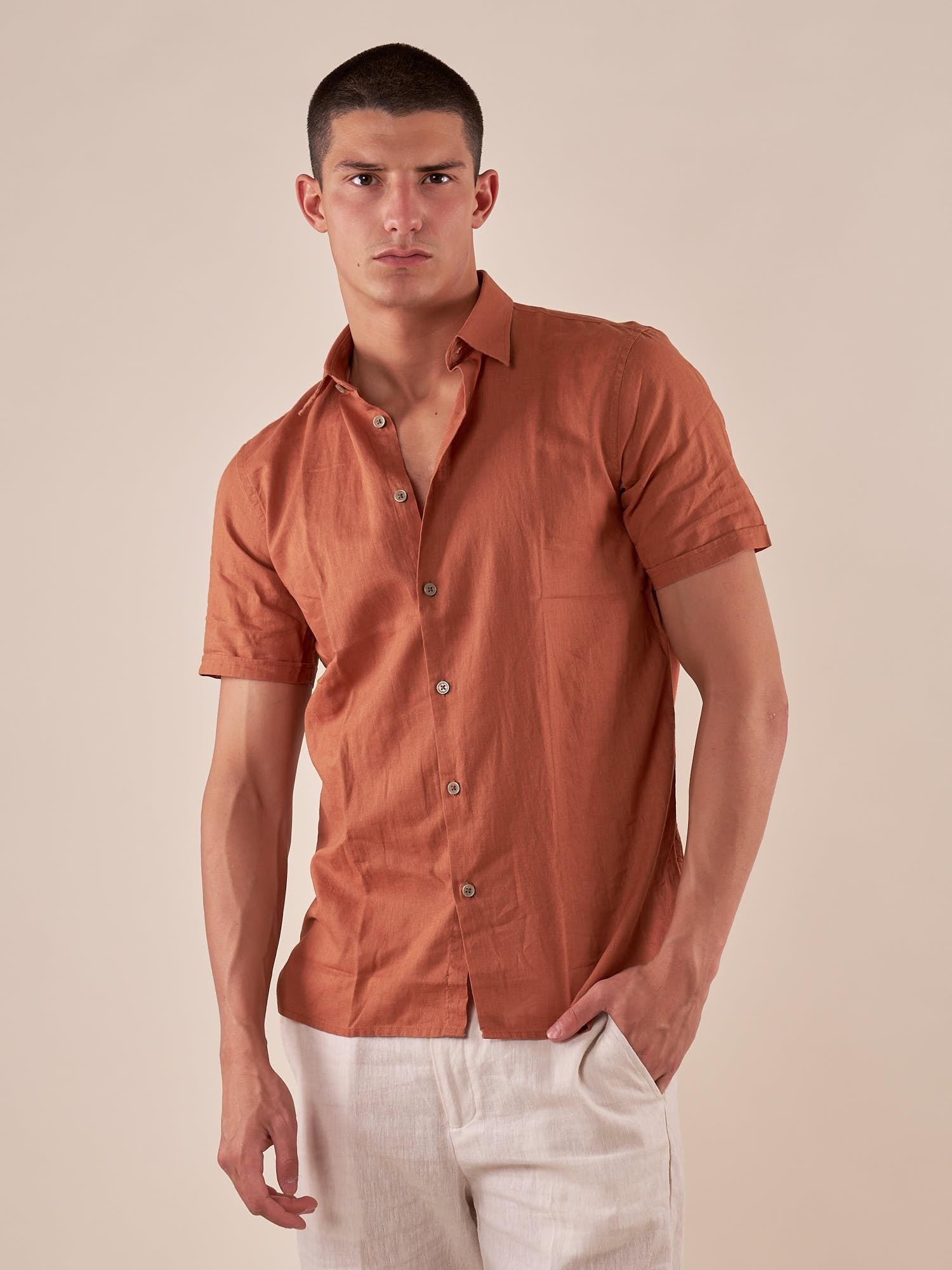 Camicia da uomo manica corta in misto lino. CE1261H RAME HAMAKI-HO 