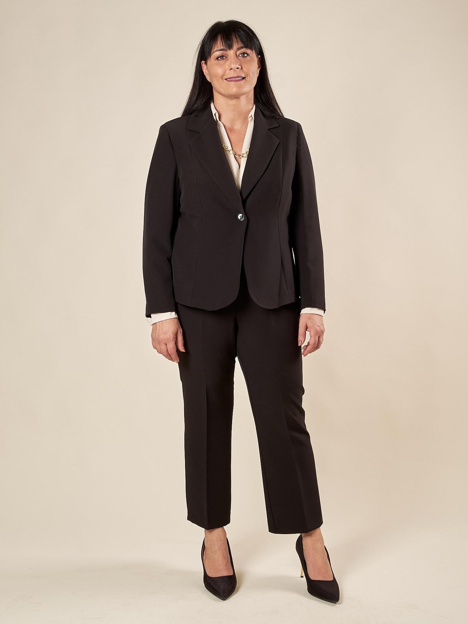 Giacca Donna Curvy Monopetto  Tessuto Tecnico Foderato, Taglio Basic Sagomato. F646YBFANDA NERO Lizalù 