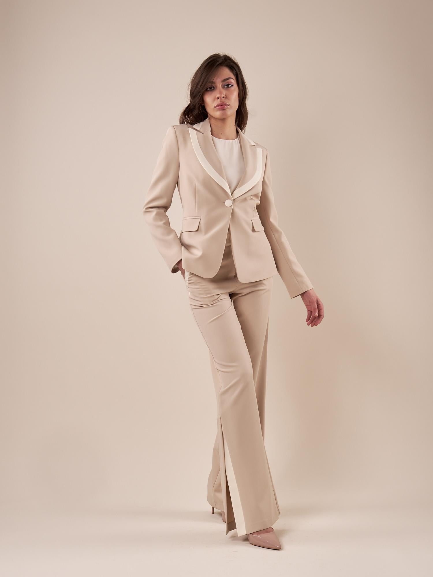Giacca monopetto manica lunga bicolore donna. GI000936 BEIGE/AVORIO ARTIGLI 