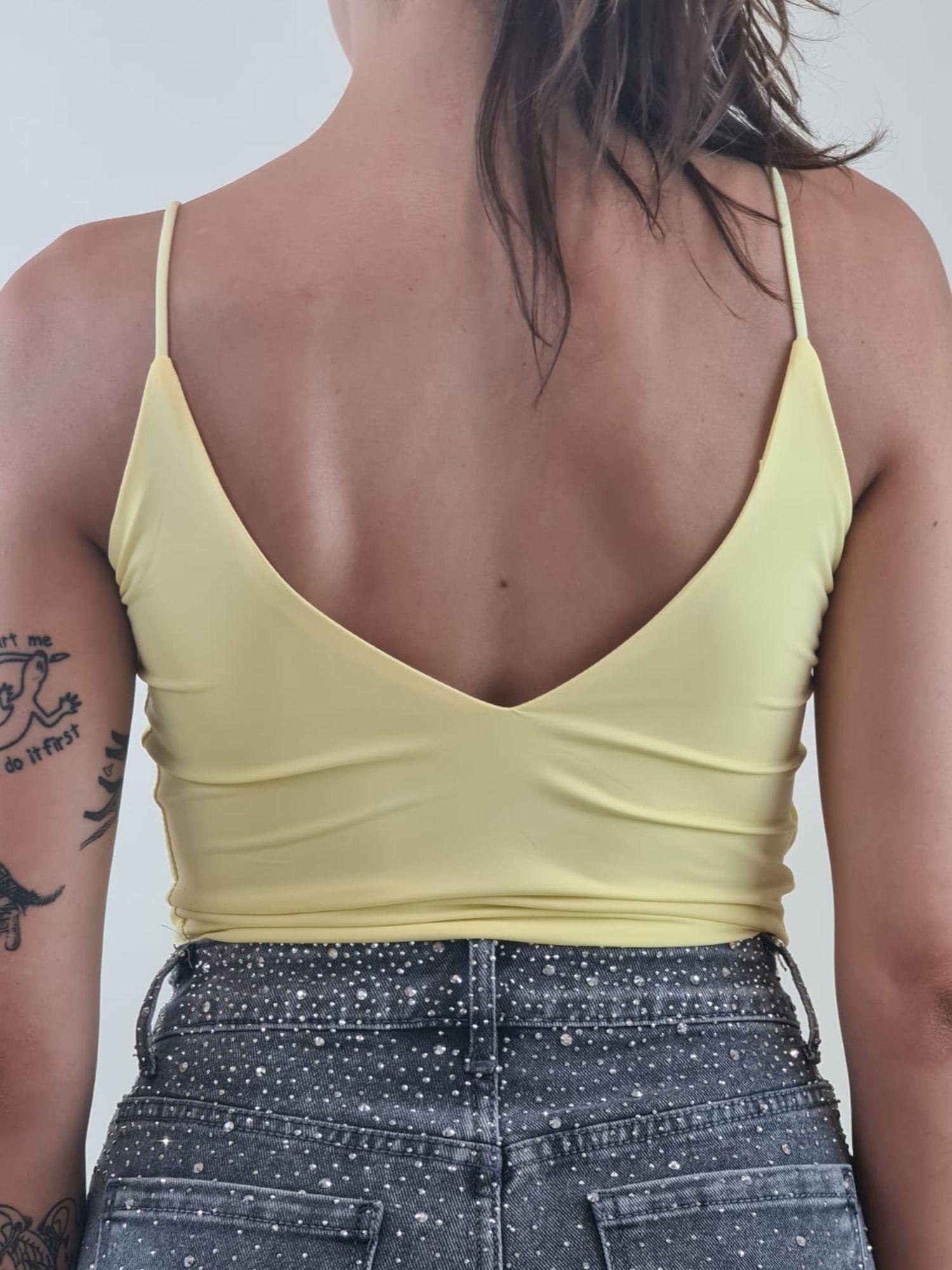 Top Donna a Spallina Stretta Corto Effetto Second Skin. V7333B GIALLO VINCE OTTO 