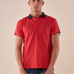 Polo da Uomo in 100% Cotone Piquet con Colletto e Polsini a Contrasto. BAM5431 BRIGHT RED BACI & ABBRACCI 