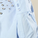 Camicia donna in cotone con applicazioni di pietre. CA002958 CELESTE ARTIGLI 