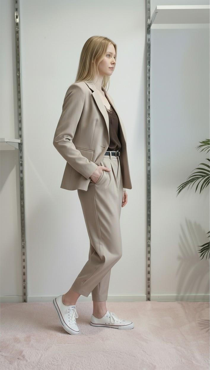Pantalone Donna Balloon alla Caviglia con Pinces e Tasche Dietro con Pattine. PG114P BEIGE EXTASY 