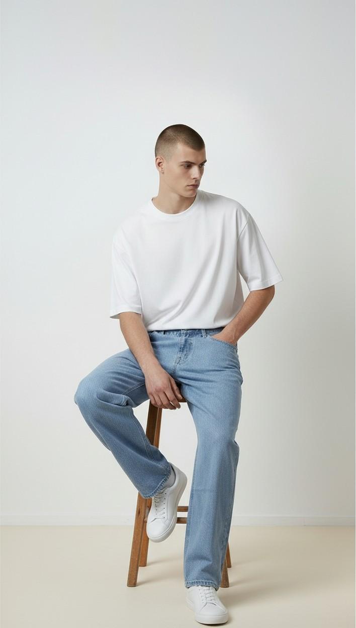 Jeans Uomo Baggy 5 Tasche in Denim Lavaggio Chiaro KK3053 DENIM BRUNO LEONI 