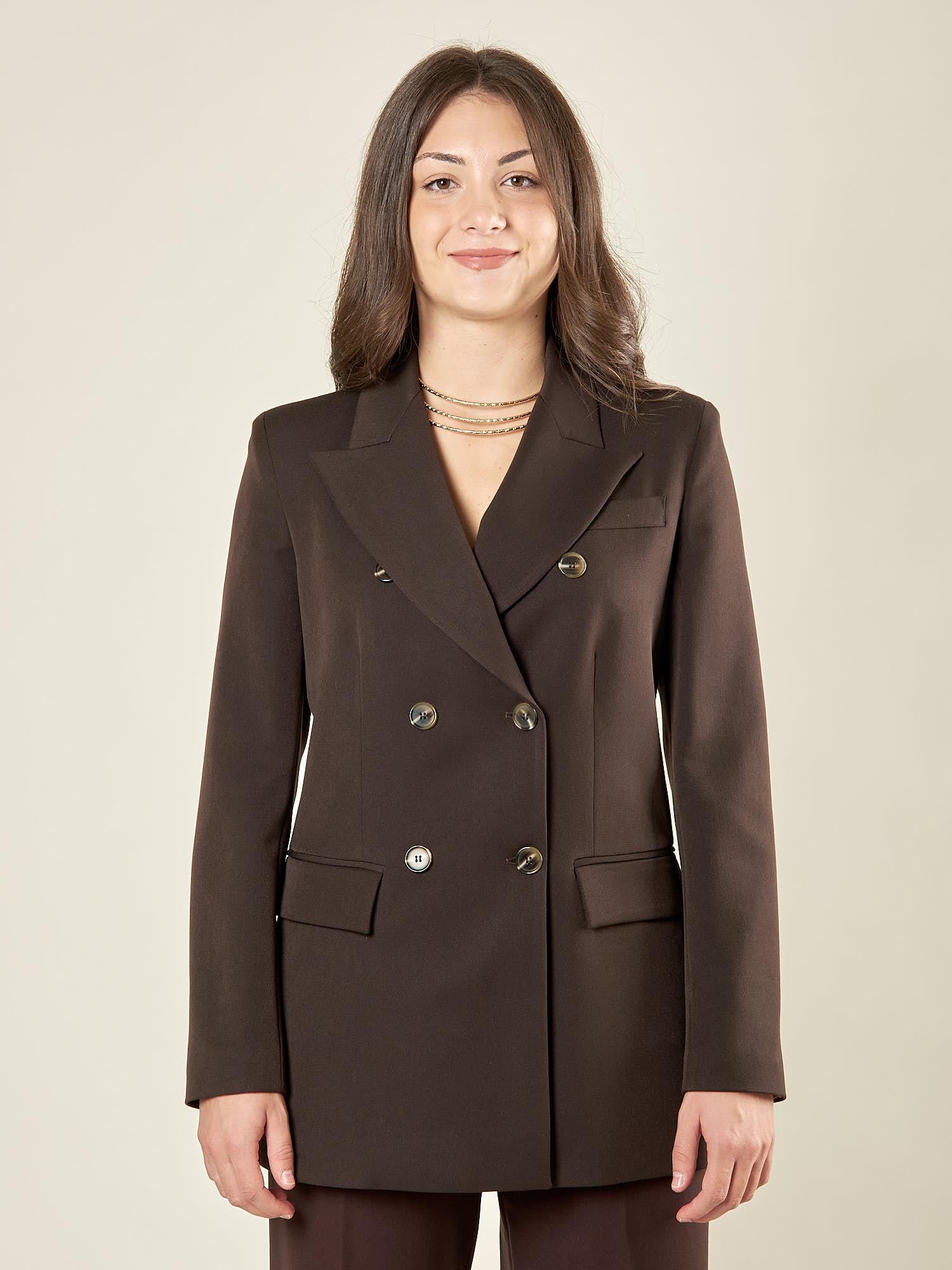 Giacca donna doppiopetto in tessuto manolana. Eleganza sartoriale e dettagli raffinati. GI003186 CACAO ARTIGLI 