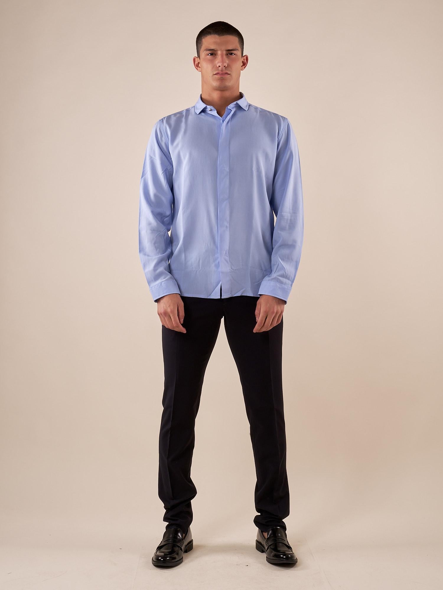 Camicia da uomo manica lunga in viscosa 100% con collo classico. PAMPERO CELESTE BLACKSUNDAY 