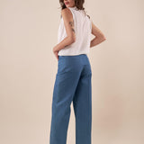 Pantalone donna a palazzo con strass e tasche. PA001931 BLU ARTIGLI 